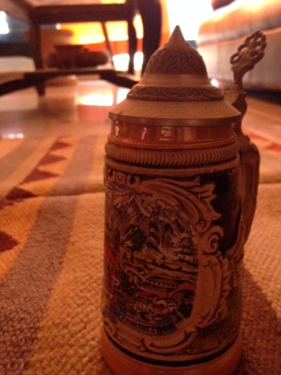 Beer mug on the new rug in the living room